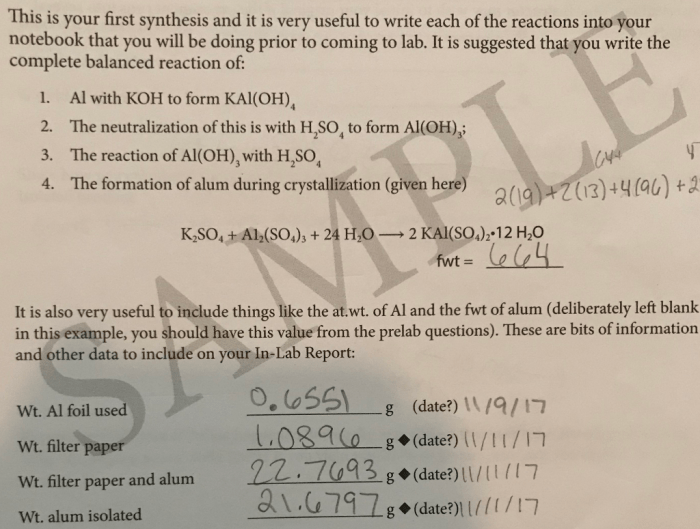 Synthesis of an alum lab